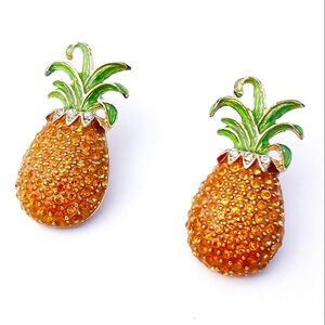 VINTAGE PINEAPPLE EARRINGS Pierced Amber Green Goldtone Luau Island